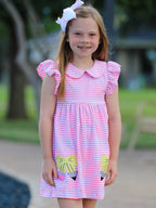 Girls Back To School Bow Pencil Twirl Dress Ruffle Petal Collar Applique