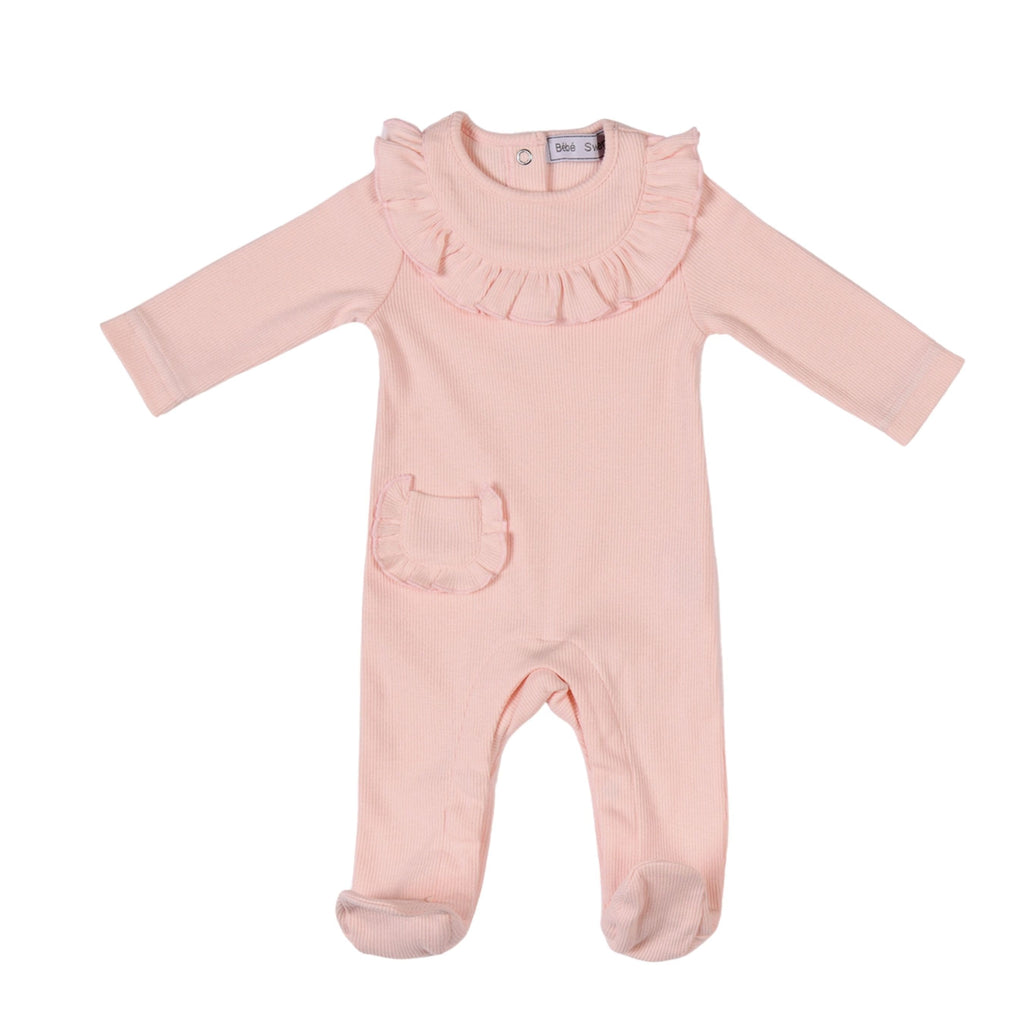 EMILIA | Baby Girls Pink Ribbed Cotton All-in-One Set (3)