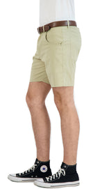 Everyday Stretch Shorts with a Comfortable Built-In Liner- Denim Style- Khaki