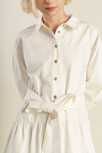 ANYTIME NOW WOVEN TWILL MIDI DRESS