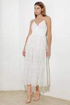 LUMINOUS BLISS WOVEN EYELET MIDI DRESS