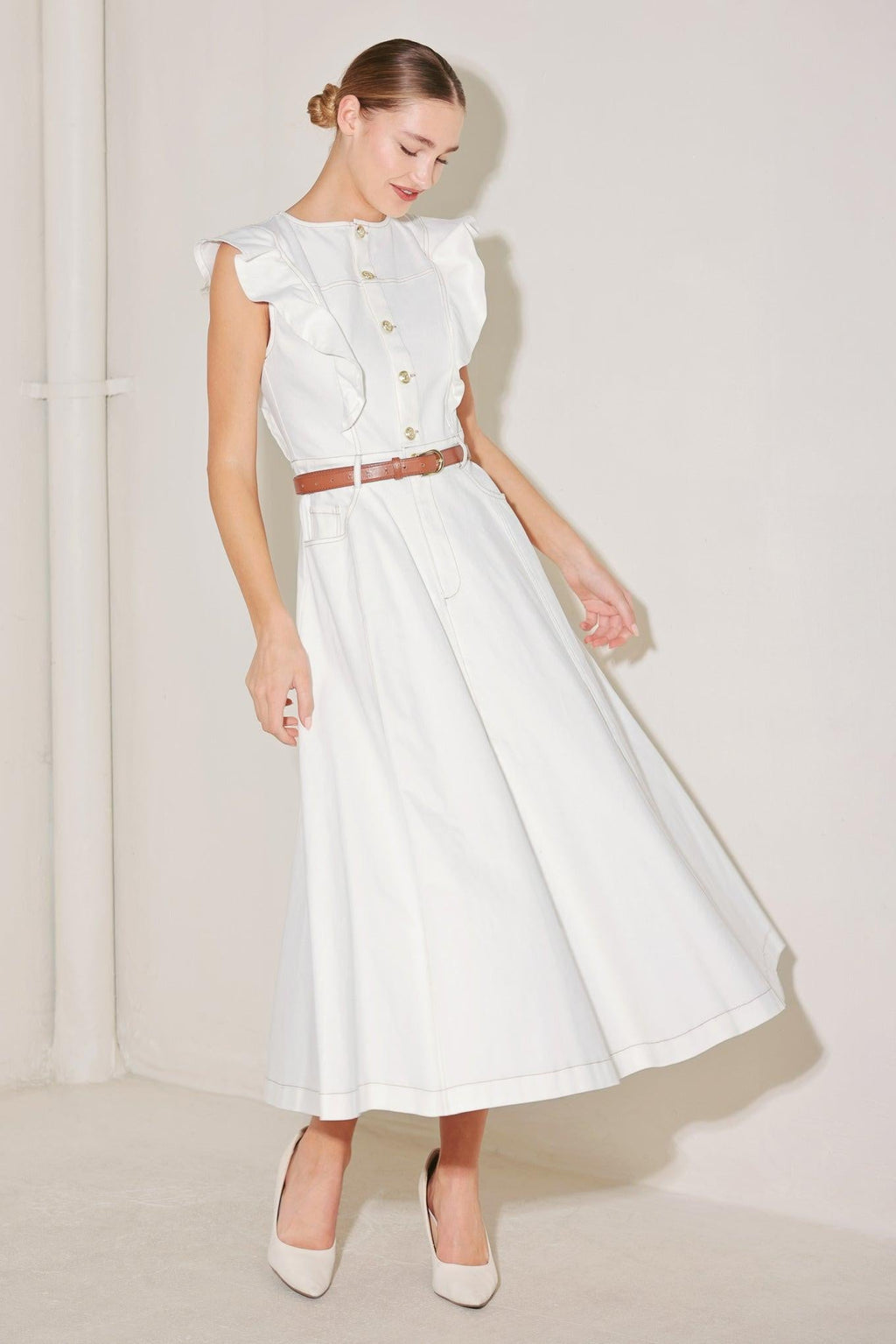 SOFT POWER STORY WOVEN MIDI DRESS