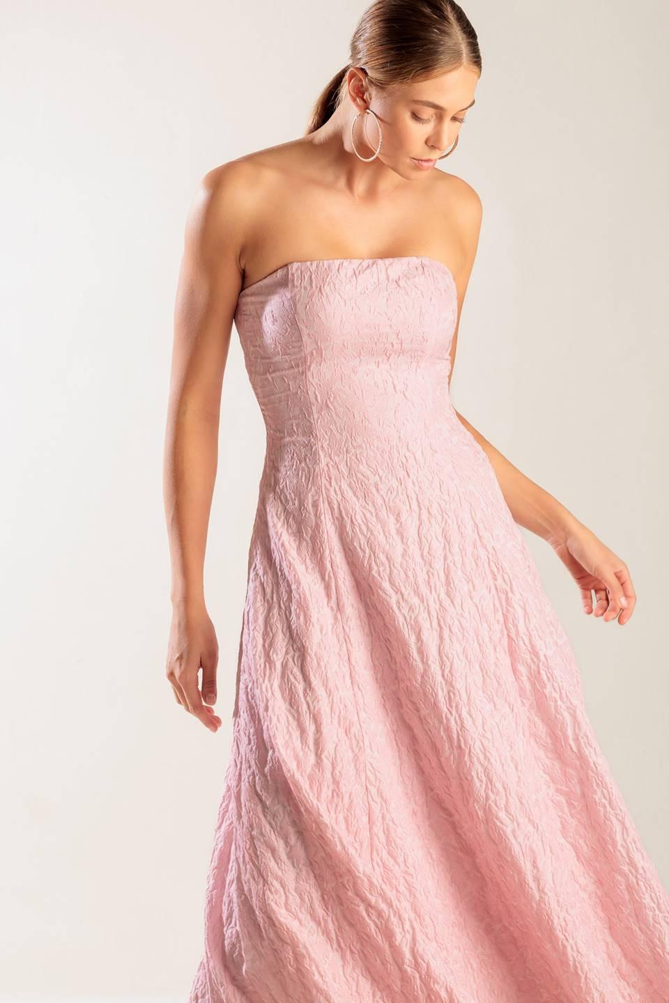 ROLL WITH IT PINK WOVEN MIDI DRESS