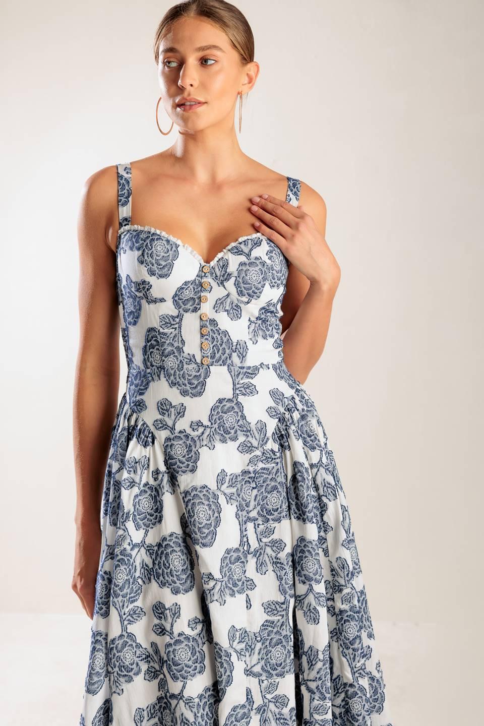 EXPLORING NEW INTERESTS WOVEN MIDI DRESS