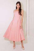 CAUGHT IN THE RAIN PINK WOVEN MIDI DRESS