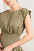 DREAMWEAVER ROMANTIC OLIVE WOVEN MIDI DRESS