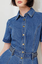 HIDDEN SMILE DENIM MIDI DRESS