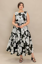 SILENT HEART BLACK WOVEN MIDI DRESS
