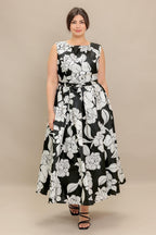 SILENT HEART BLACK WOVEN MIDI DRESS