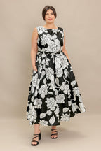 SILENT HEART BLACK WOVEN MIDI DRESS