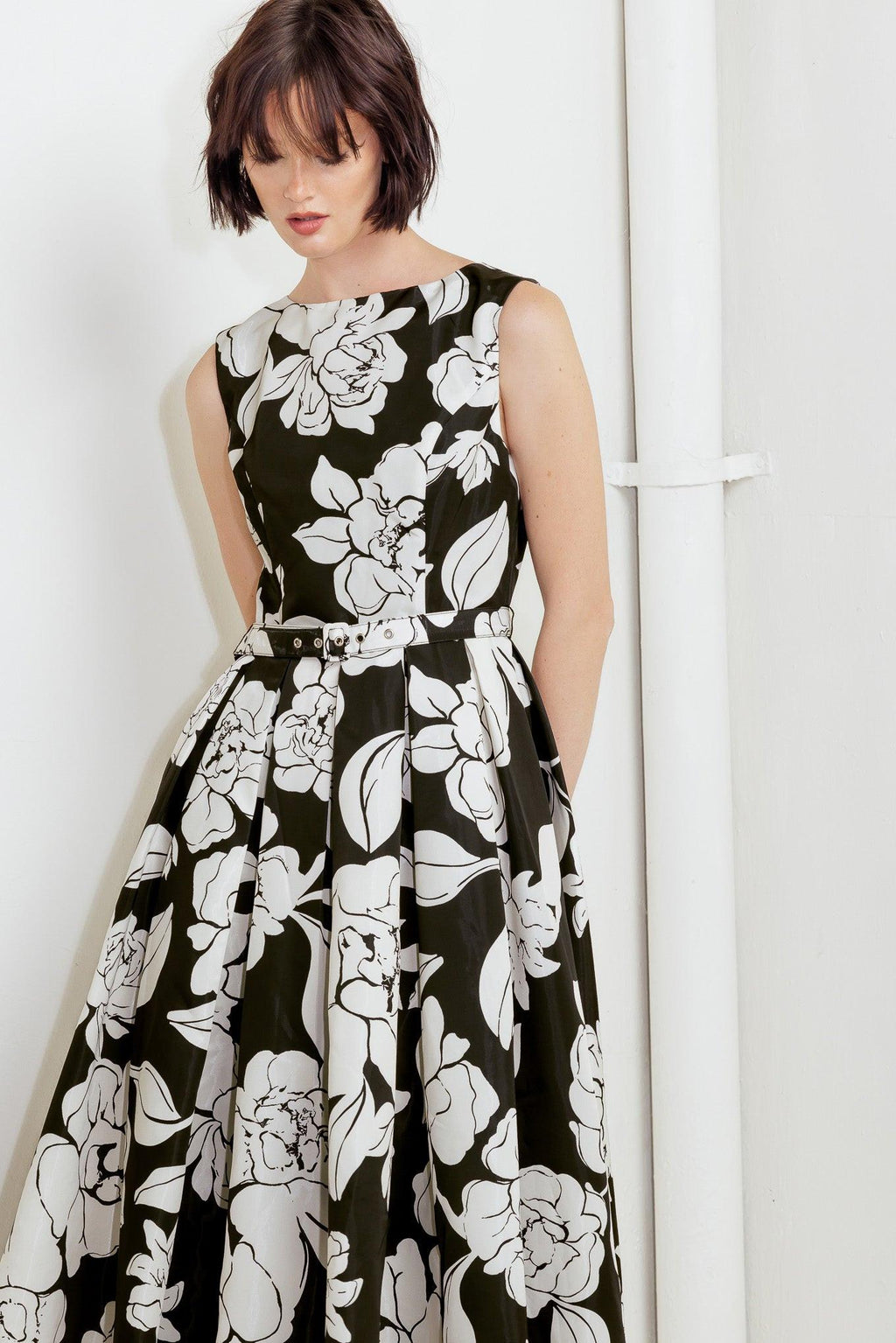 SILENT HEART BLACK WOVEN MIDI DRESS