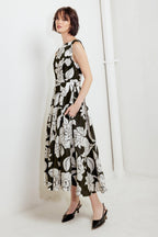 SILENT HEART BLACK WOVEN MIDI DRESS