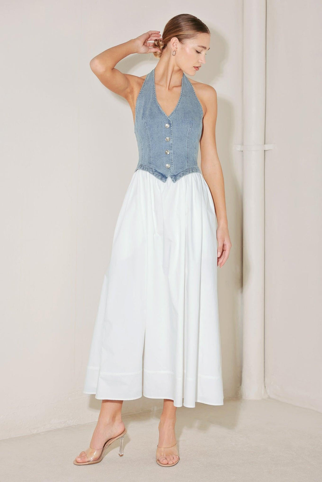 CITY TO COAST WOVEN MIDI DRESS