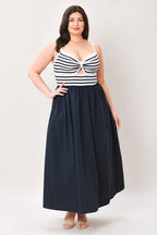 PARIS STRIPE CUTOUT MIDI DRESS