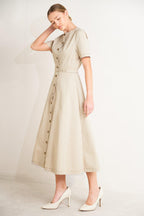 COMMAND THE ROOM WOVEN MIDI DRESS