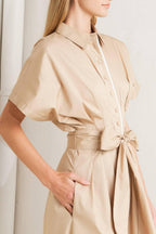 CATCH YOU LATER KHAKI WOVEN MIDI DRESS