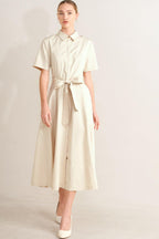 SANDSTONE GRACE WOVEN MIDI SHIRT DRESS
