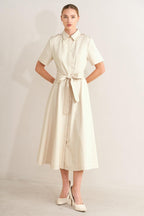 SANDSTONE GRACE WOVEN MIDI SHIRT DRESS