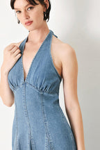 BLUE BLOSSOM DENIM MIDI DRESS