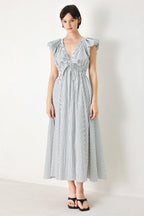 WHISPER STRIPE WOVEN MIDI DRESS