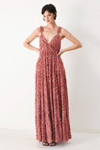 TWILIGHT ROSETTE WOVEN MAXI DRESS