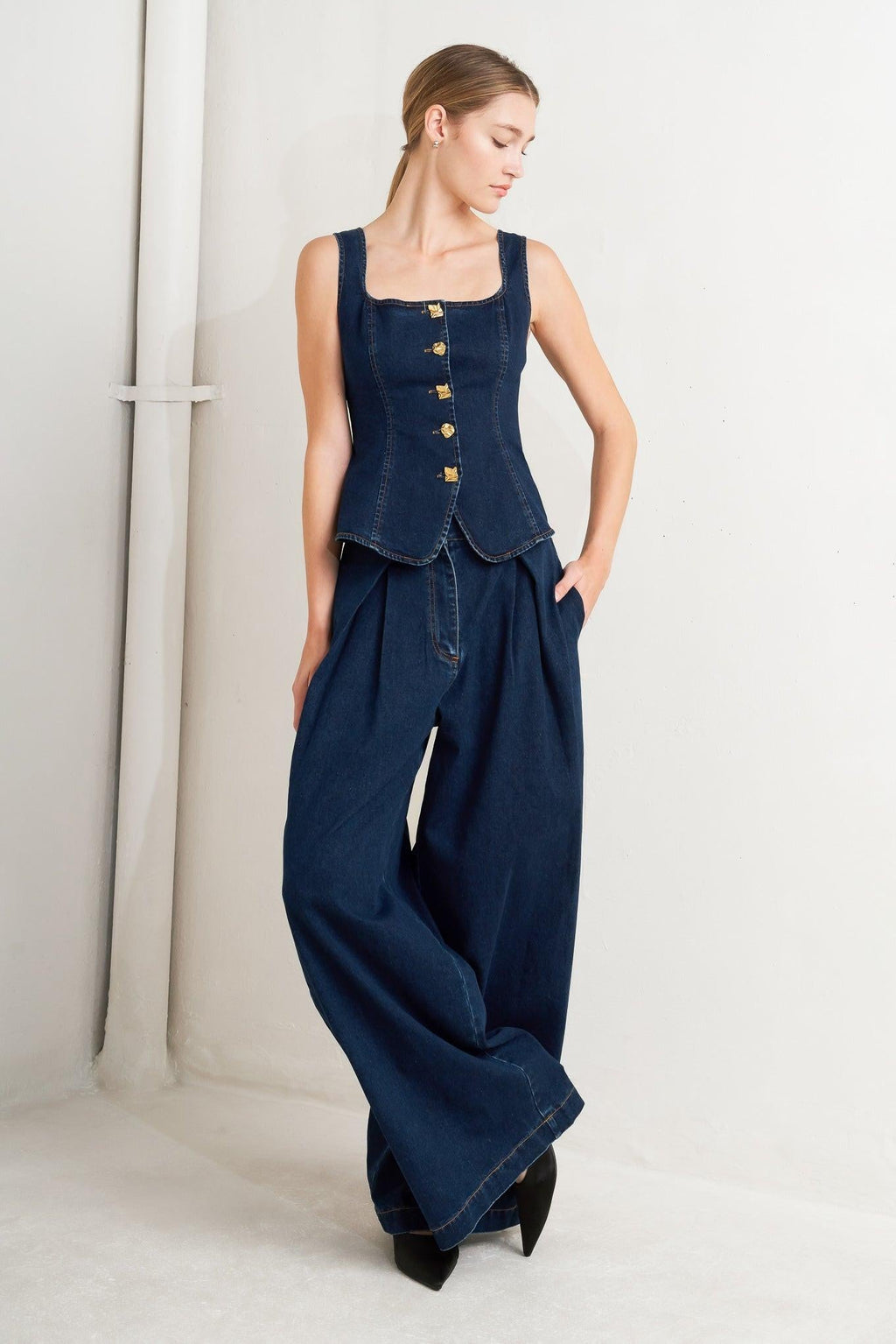 QUIET LUXE DENIM TOP
