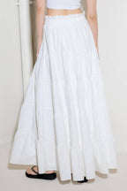 SLOW DOWN IN WHITE WOVEN MAXI SKIRT