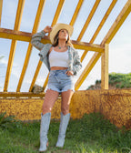 Lindsey Asymmetrical Distressed Shorts- Medium Wash