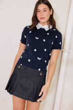 SIDEWALK CAFÉ NAVY SWEATER KNIT TOP