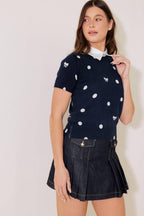 SIDEWALK CAFÉ NAVY SWEATER KNIT TOP