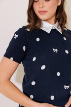 SIDEWALK CAFÉ NAVY SWEATER KNIT TOP