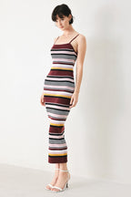 MIDNIGHT STRIPE SWEATER KNIT MIDI DRESS