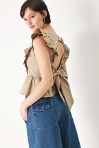 WHITE BLOSSOM WOVEN TOP