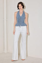 RETRO RISE HALTER DENIM TOP