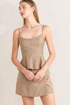 MANHATTAN PEPLUM WOVEN CAMI TOP