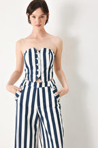 NAVY BLOSSOM WOVEN TUBE TOP