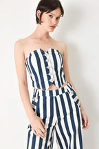 NAVY BLOSSOM WOVEN TUBE TOP
