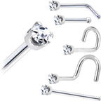 Solid 14K White Gold 1.5mm Genuine Diamond Nose Ring