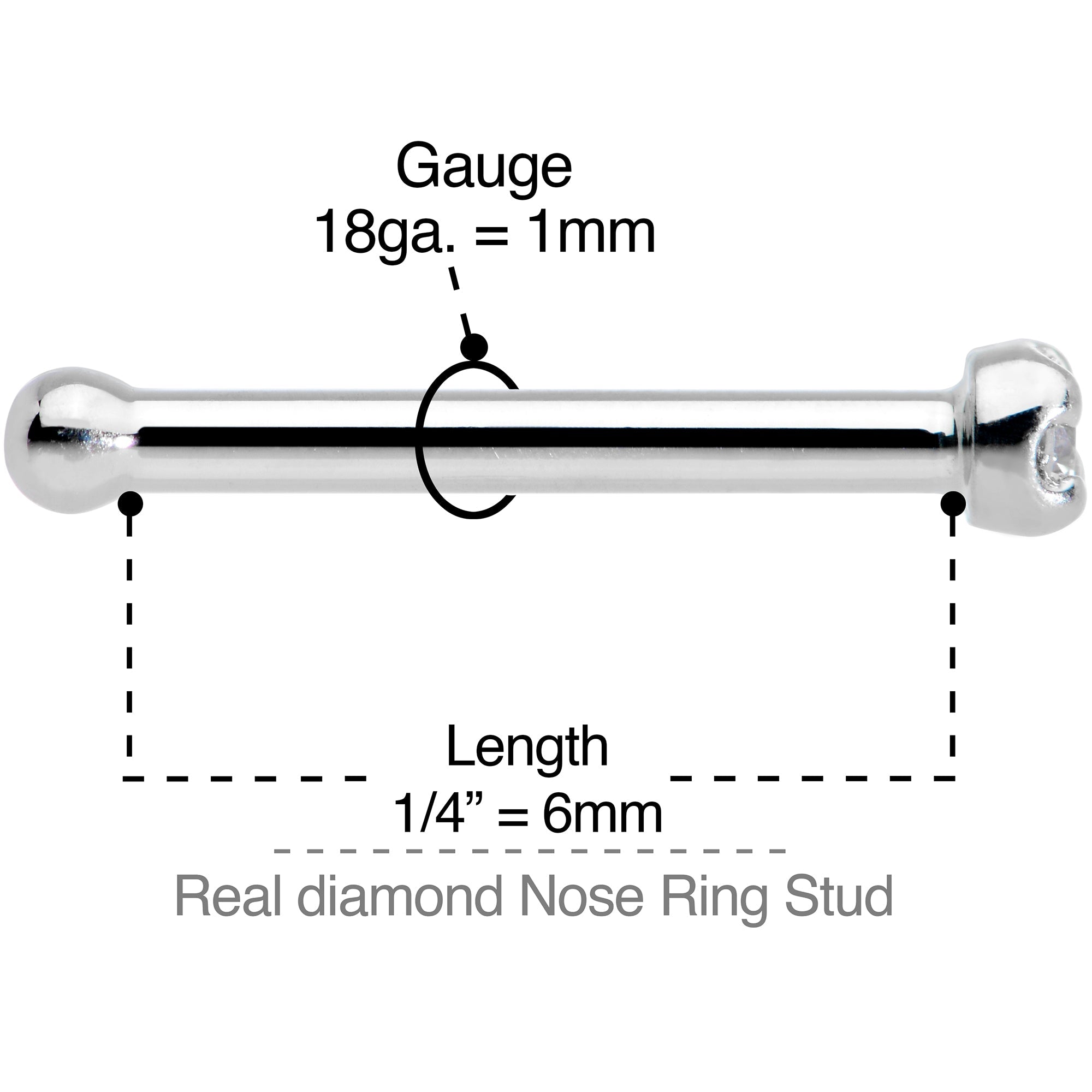 Solid 14K White Gold 1.5mm Genuine Diamond Nose Ring