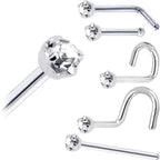 Solid 14K White Gold 2mm Clear Cubic Zirconia Nose Ring