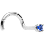 Solid 14K White Gold 1.5mm Genuine Blue Sapphire Nose Stud Ring