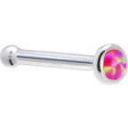 Solid 14K White Gold 2mm Brilliant Pink Synthetic Opal Nose Ring