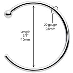 20G 3/8 Solid 18K White Gold Nose Hoop