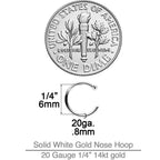 20G 1/4 14k Solid White Gold Nose Hoop