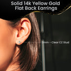 14k Yellow Gold Flat Back Earring with 3mm Cubic Zirconia Handmade