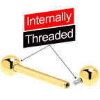14k Solid Gold Ball Internally Threaded Barbell Tongue Ring