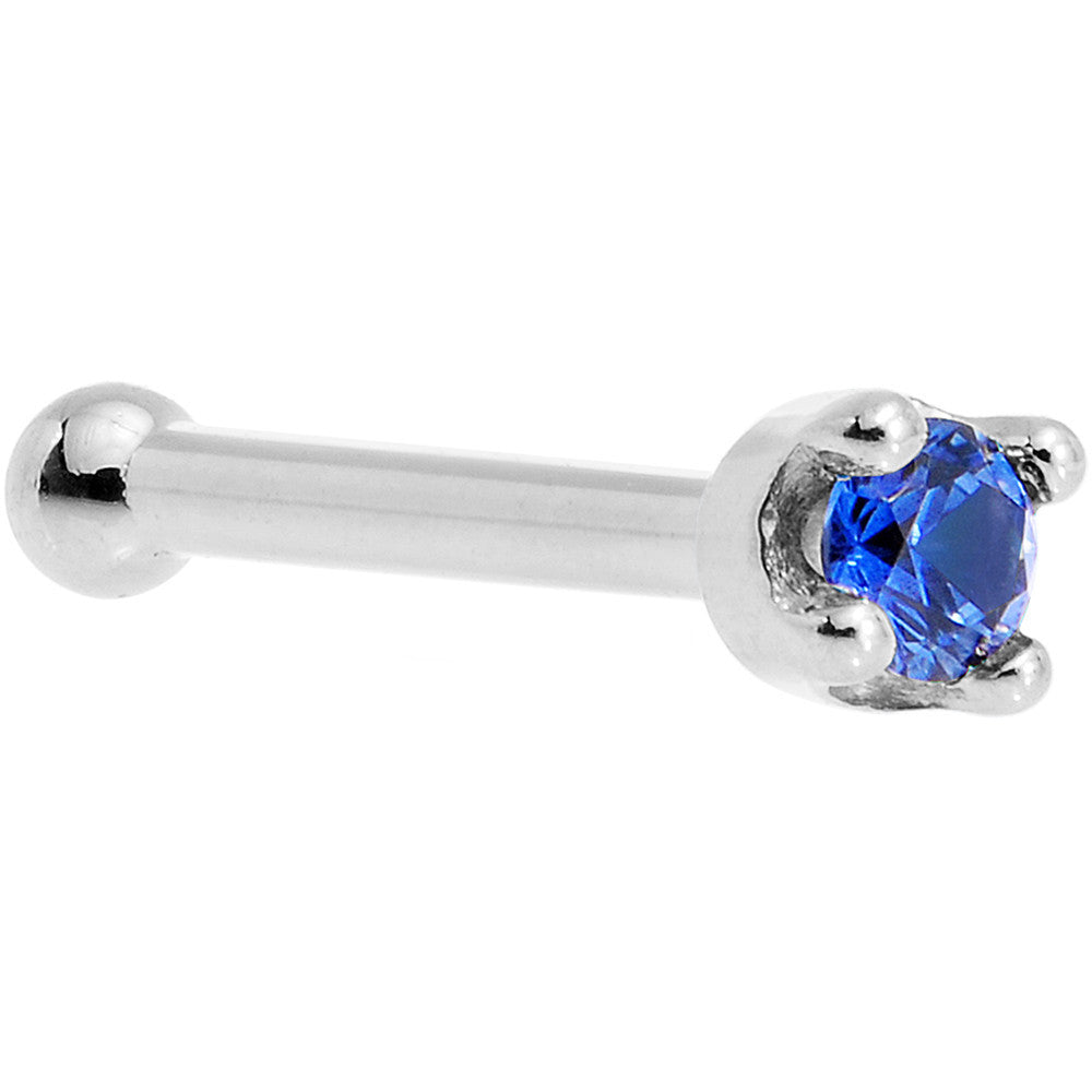 Solid 14K White Gold 1.5mm Genuine Blue Sapphire Nose Stud Ring