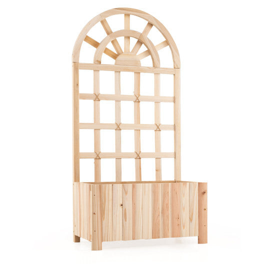 Wooden Raised Garden Bed with Trellis 48 Inch Outdoor Screen-Brown