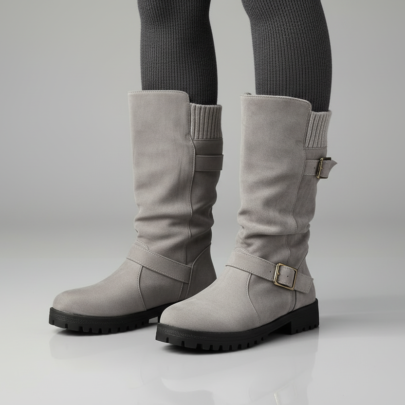 Knit Cuff Buckle Boot