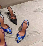 New Fashionable Half Slippers Women's Sandals Fashionable Sparkling Rhinestones Satin Wine Glass Heel Shoes Closed-Toe Slippers